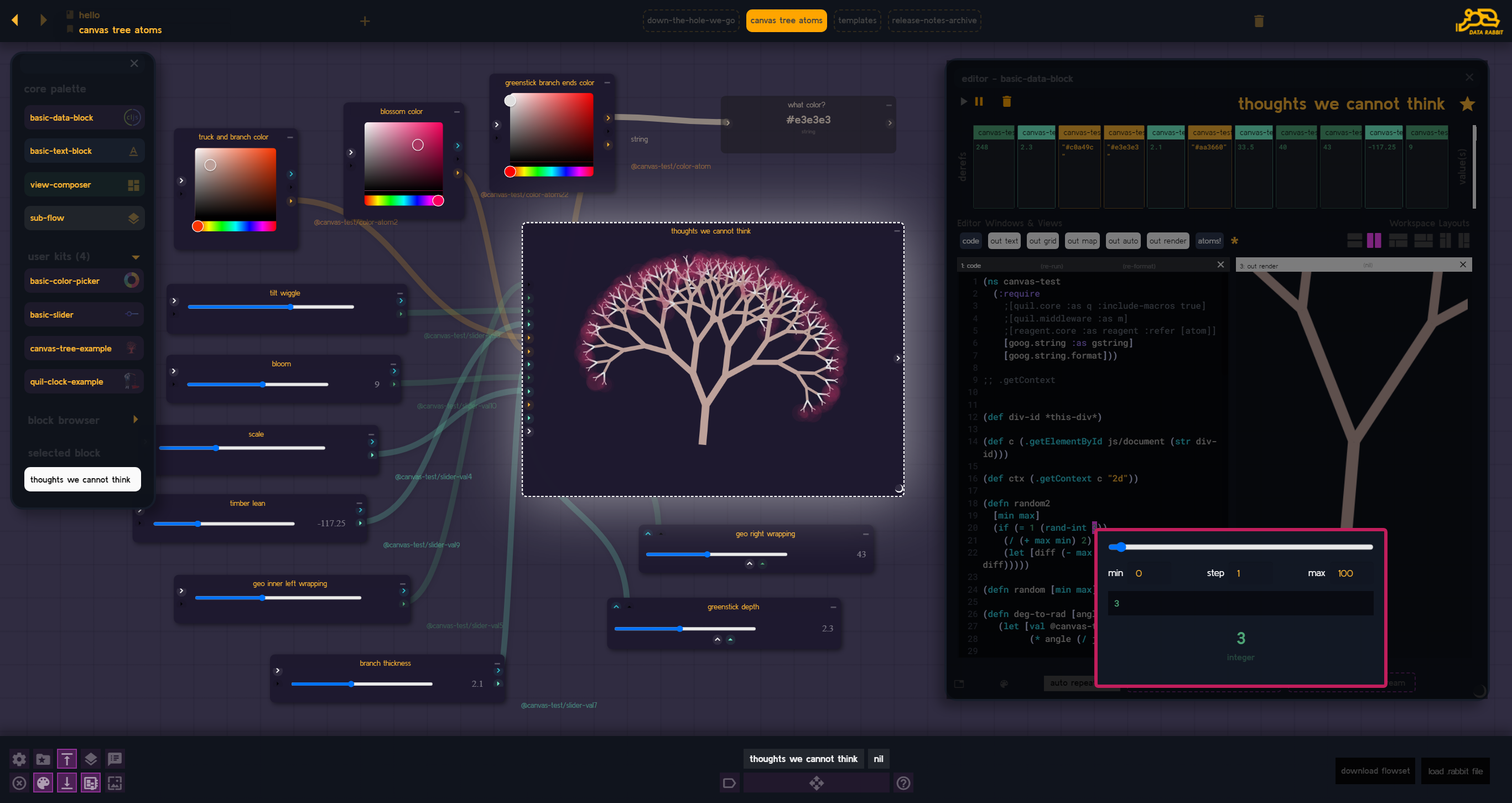 The Color & Shape of Data: Living Maps, Direct Manipulation, the Code Canvas