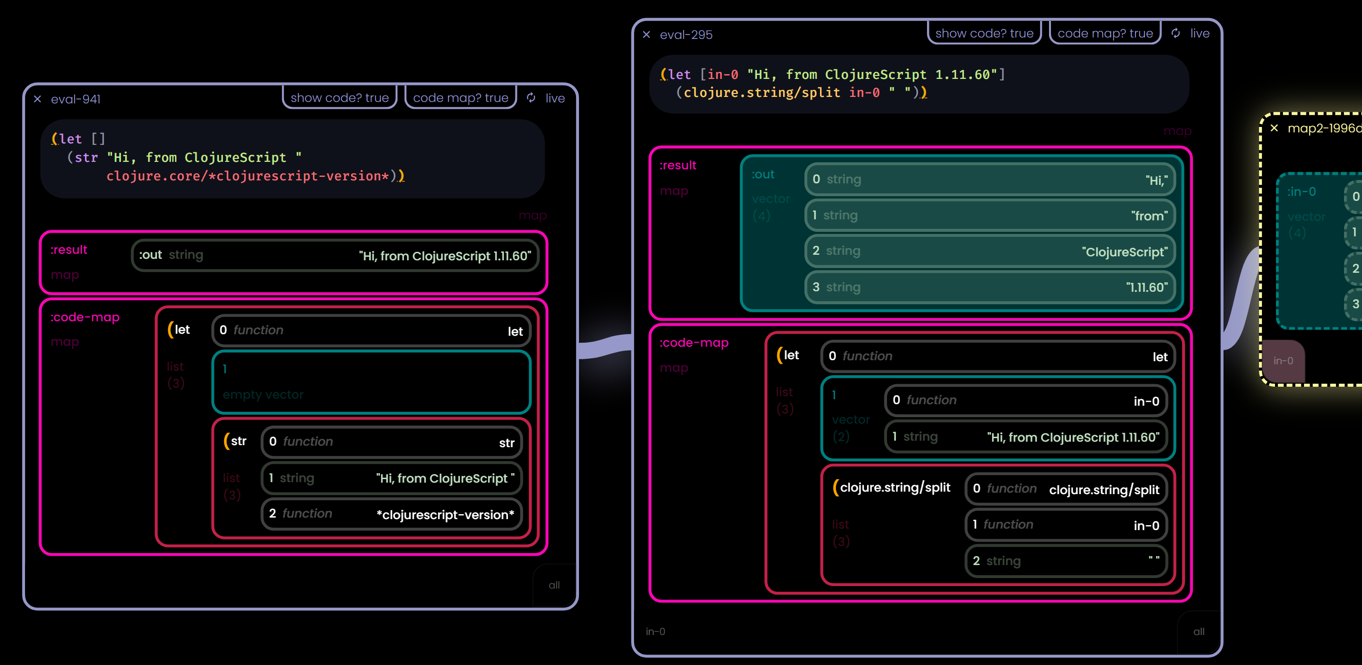 The Color & Shape of Data: Living Maps, Direct Manipulation, the Code Canvas